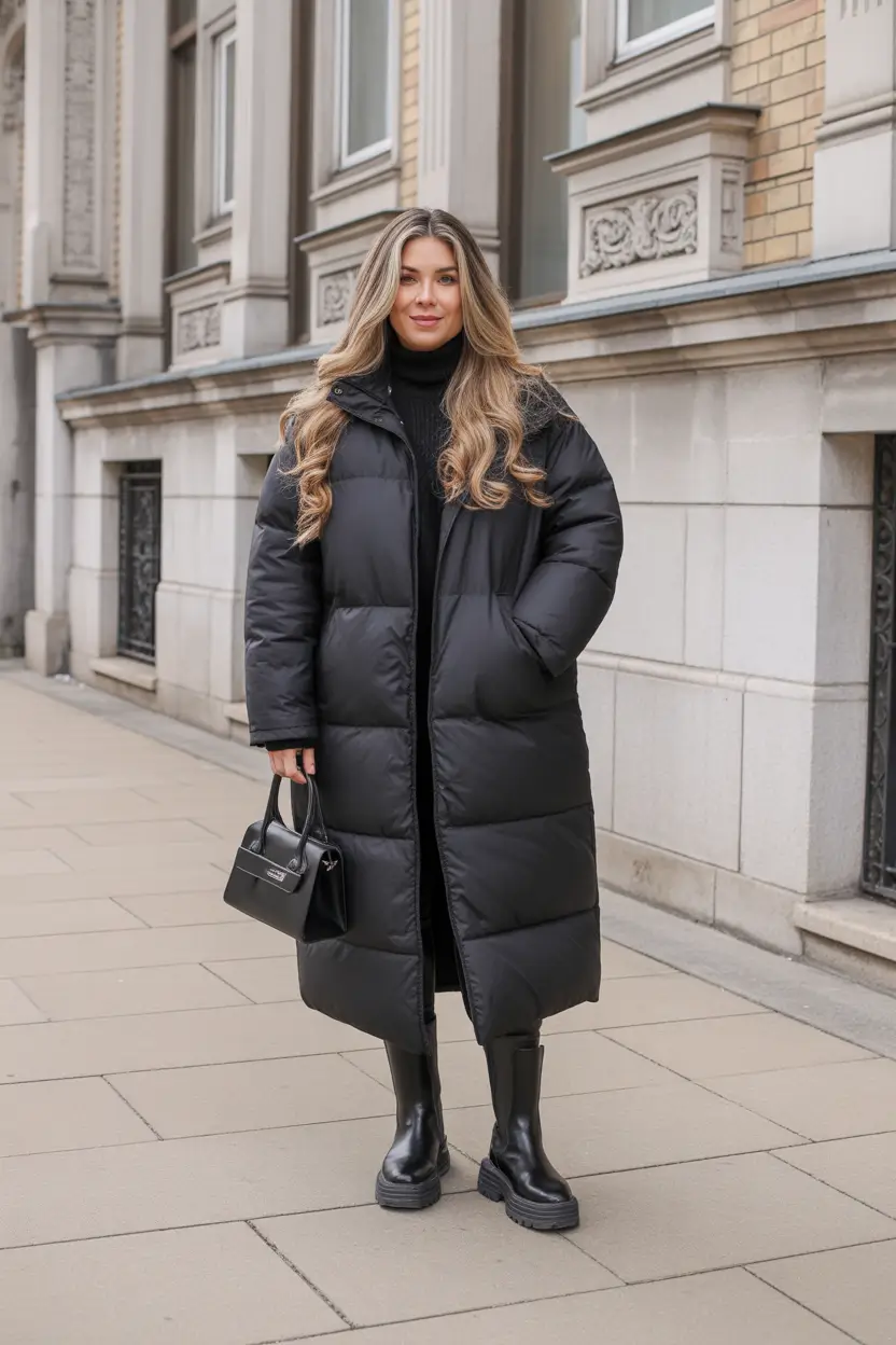 Winter Fashion Outfits NYC 2025-2026 All-Black Puff Coat Strength