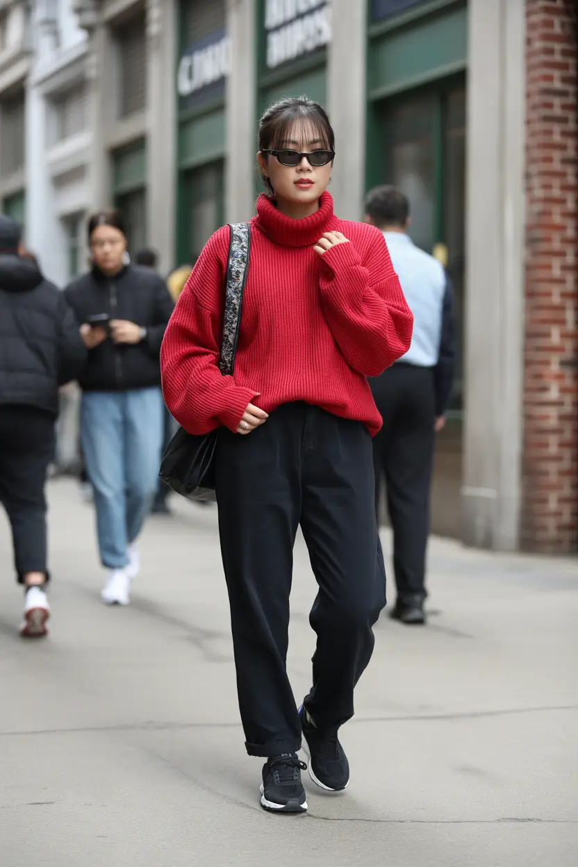 Winter Fashion Outfits NYC 2025-2026 Relaxed Red Knit Comfort