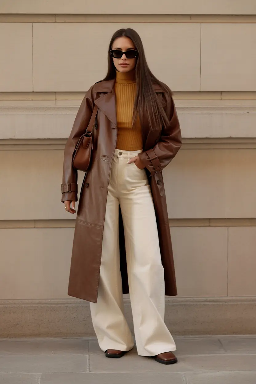 Winter Fashion Outfits NYC 2025-2026 Chocolate Leather with Cream Contrast