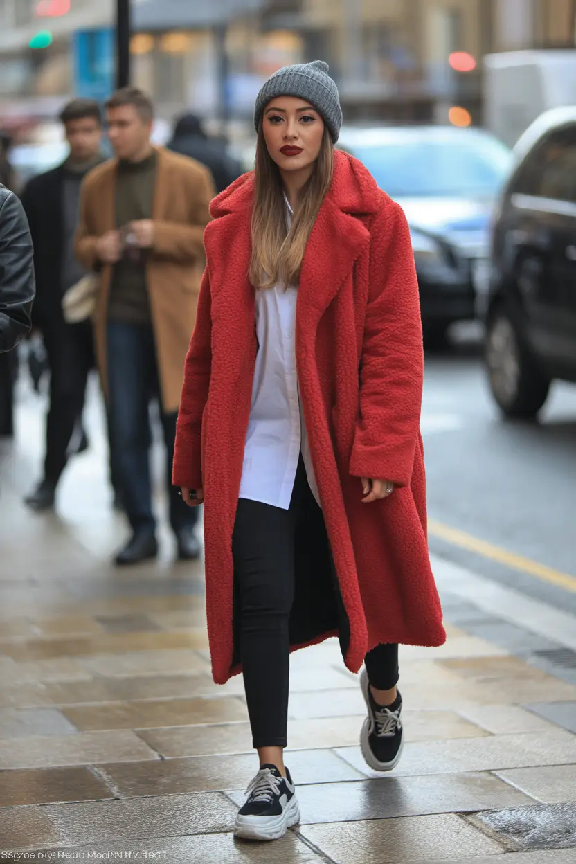 Winter Fashion Outfits NYC 2025-2026 Red Teddy Coat Energy