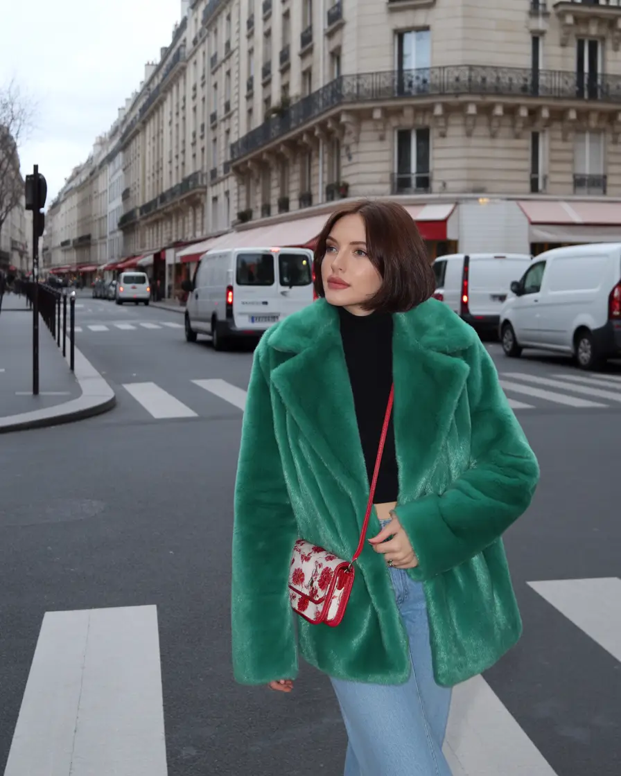 winter fits ideas 2025 2026 Emerald Faux Fur Glam