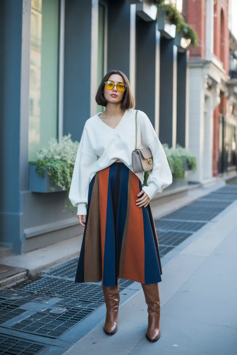 winter fits ideas 2025 2026 Striped Skirt with Elevated Ease