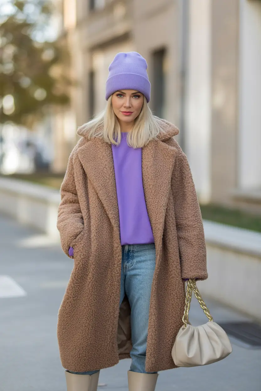 winter fits ideas 2025 2026 Beige and Lilac Balance