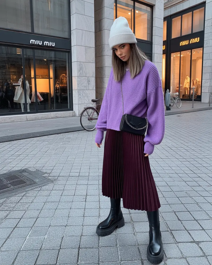 winter fits ideas 2025 2026 Berry Tones with Pleated Drama
