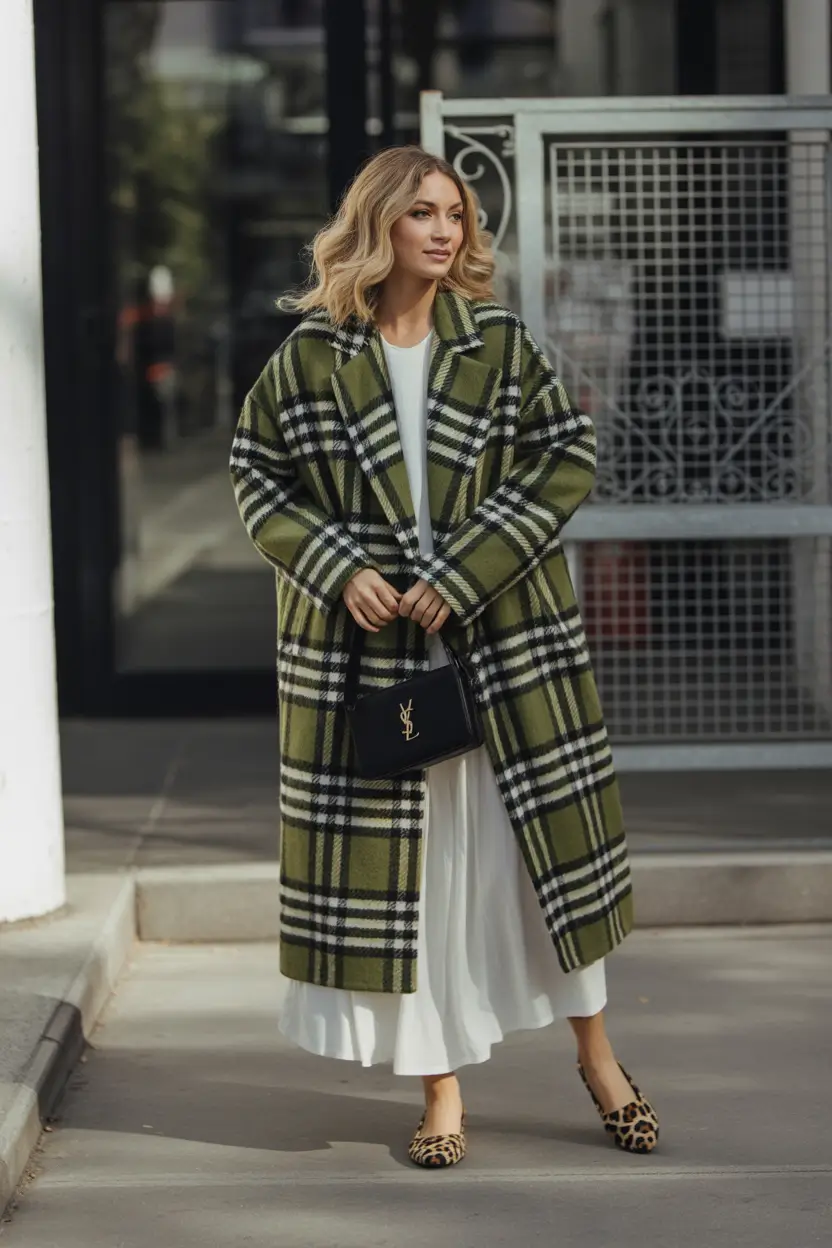 winter fits ideas 2025 2026 Olive Plaid with Feminine Whimsy