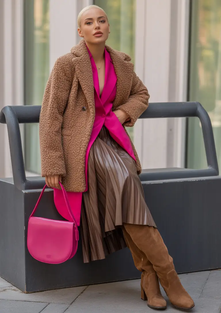 winter fits ideas 2025 2026 Bold Color Blocking with Feminine Touches