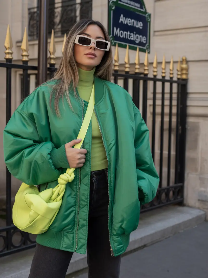 winter fits ideas 2025 2026 Monochrome Energy in Green