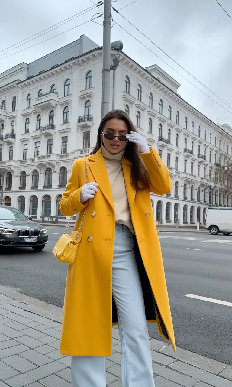 winter fits ideas 2025 2026 Yellow Coats and Retro Cool