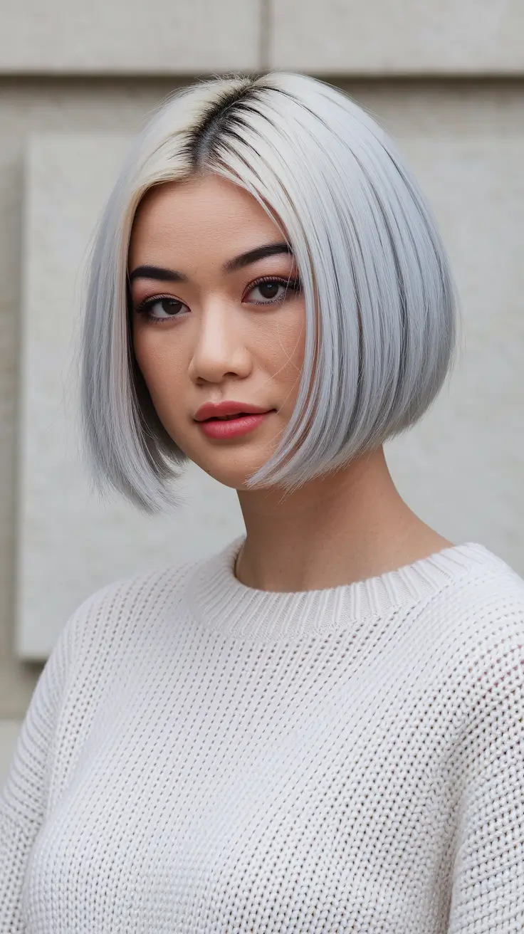 winter hairstyles 2025 2026 trends ideas Polished Silver Bob