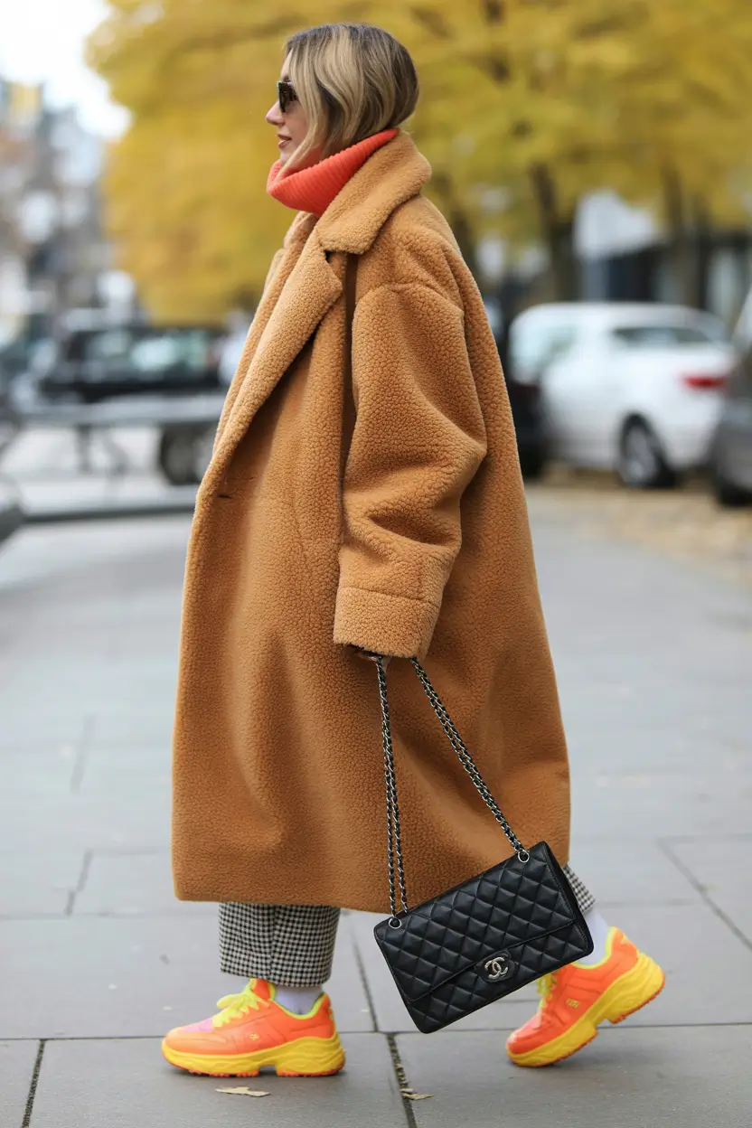 winter outfits cold street style Playful Neon Contrast