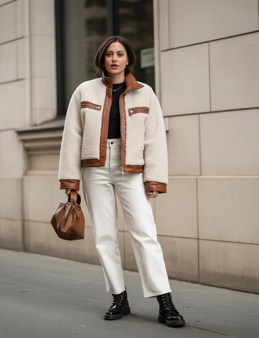 winter outfits cold casual Retro Shearling Revival