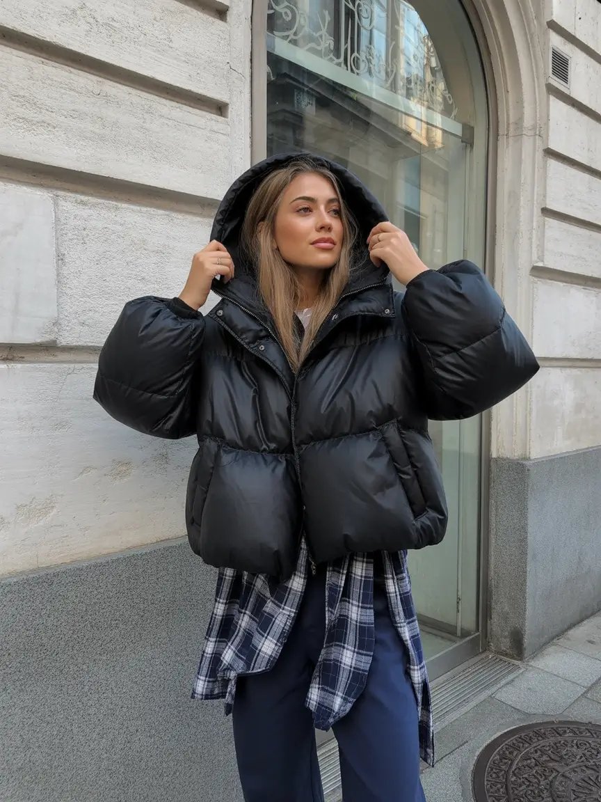 winter outfits cold casual The Oversized Black Puffer