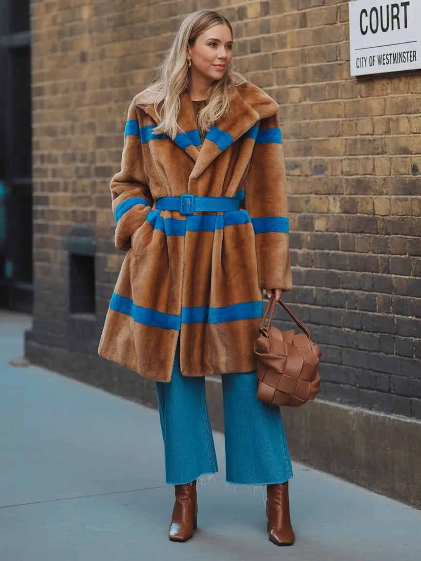 winter outfits cold street style Striped Fur Statement