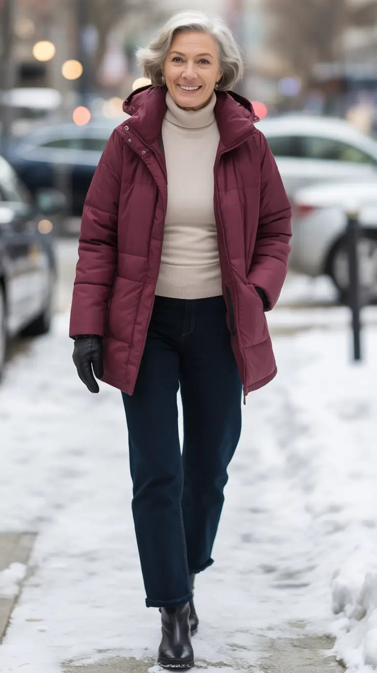 winter outfits for women over 60 Burgundy Warmth for Everyday Chic