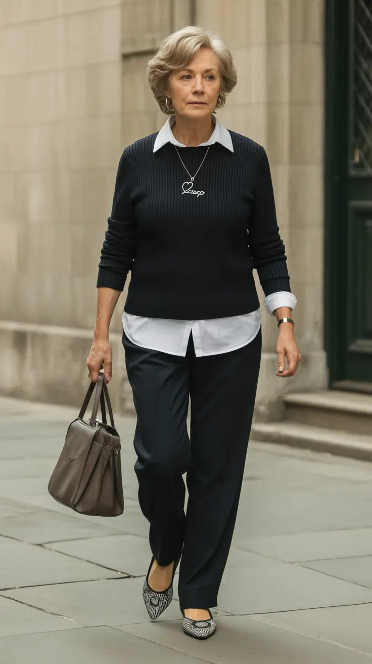 winter outfits for women over 60 Effortless Layers with a Sweater and Shirt