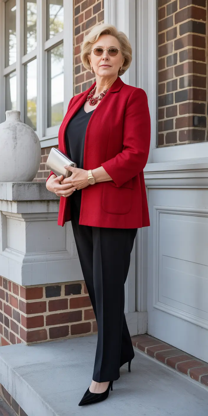 winter outfits for women over 60 Bold Red for Confident Evenings