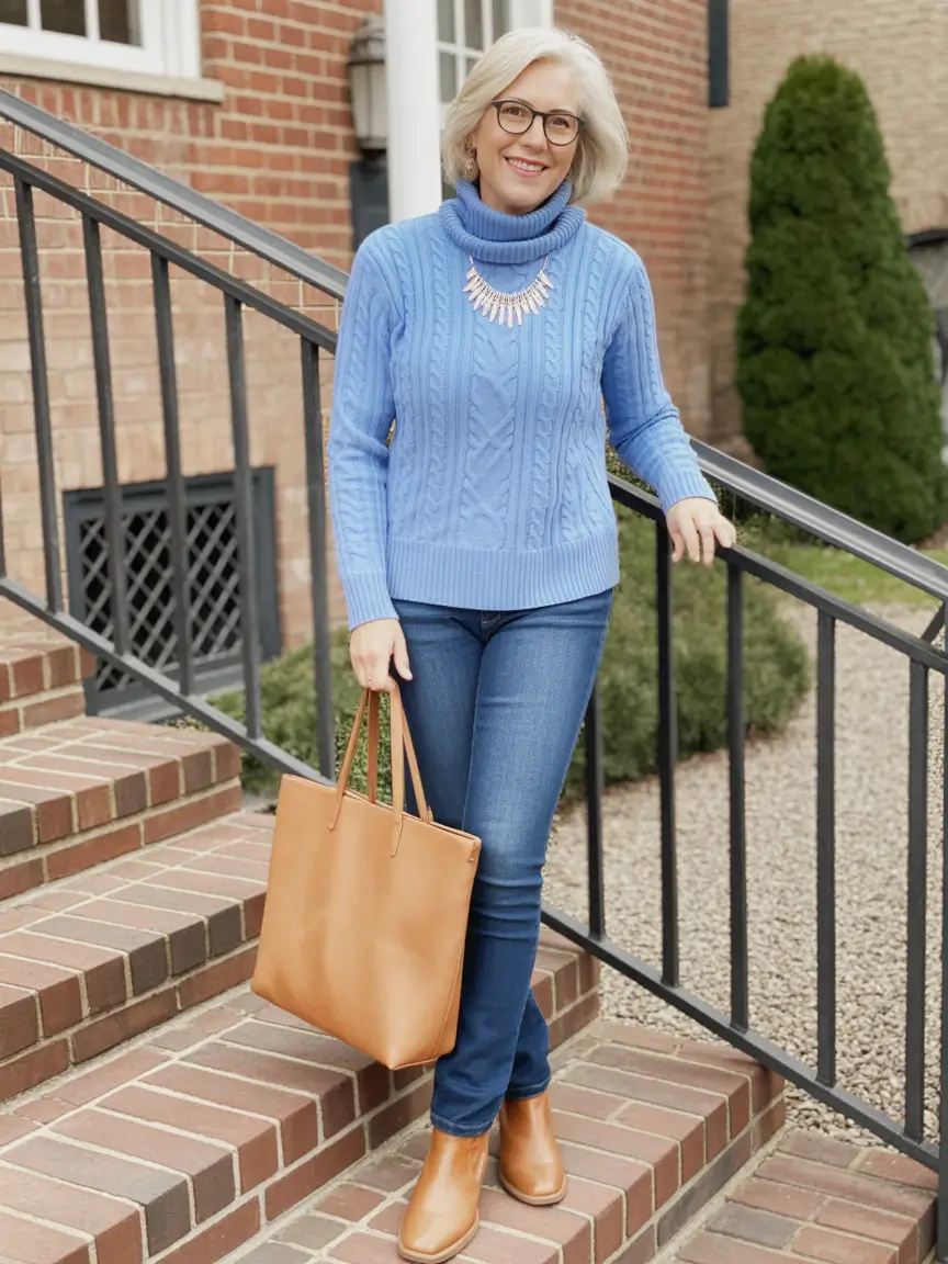 winter outfits for women over 60 Cozy in Sky-Blue Knits