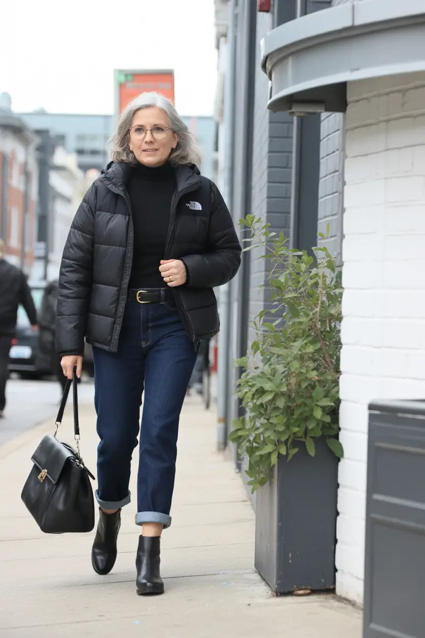 winter outfits for women over 60 Everyday Practical with a Puffer Jacket