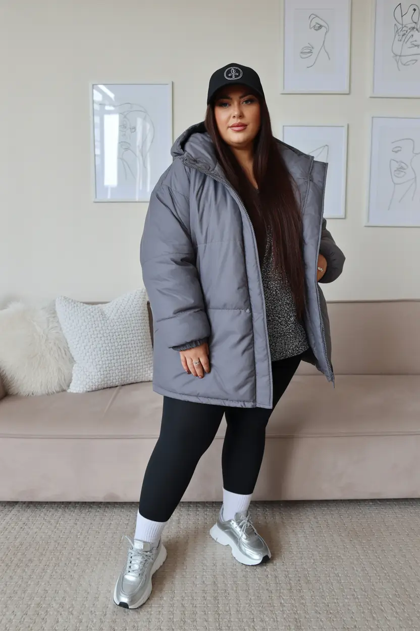 plus size winter outfits 2025 Sporty Puffer Cool