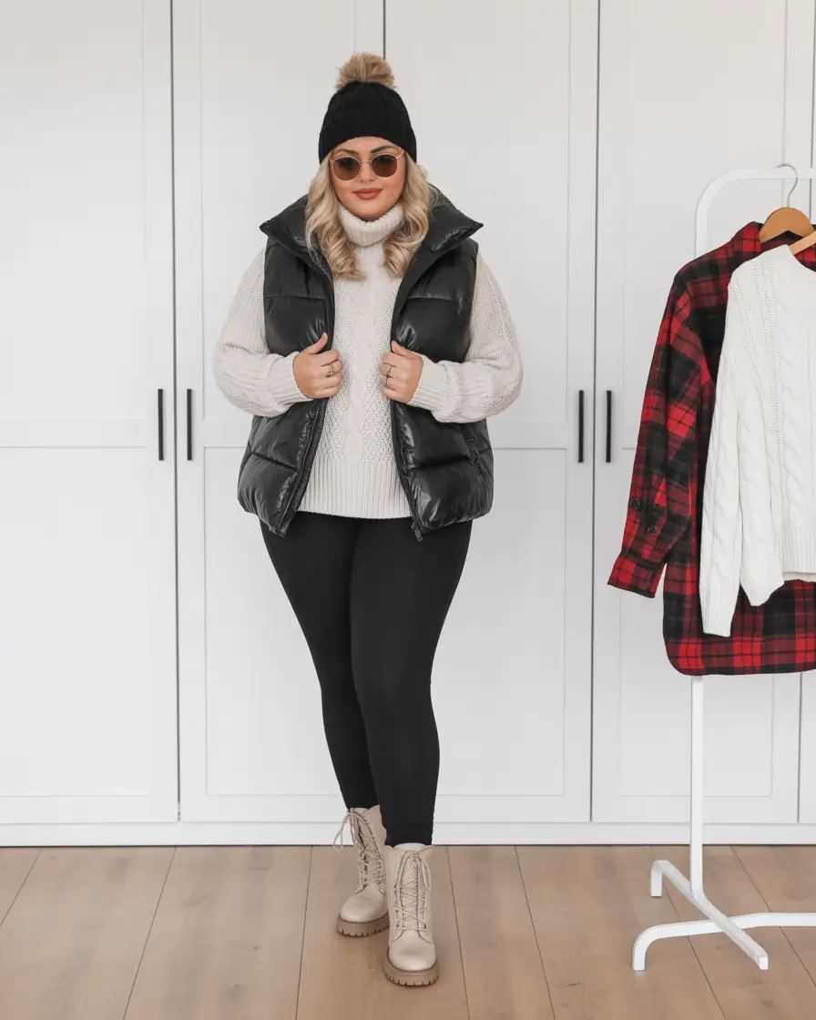 plus size winter outfits casual Layered Puffer Vest Charm