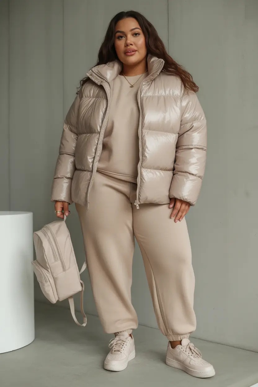 plus size winter outfits for women Tonal Beige Athleisure