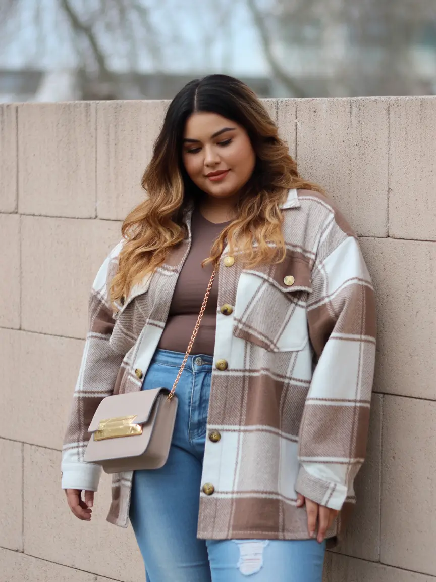 plus size winter outfits going out Checked Casual Layers