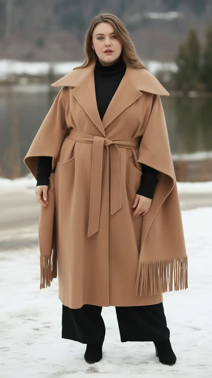 plus size winter outfits dressy classy Camel Coat Drama