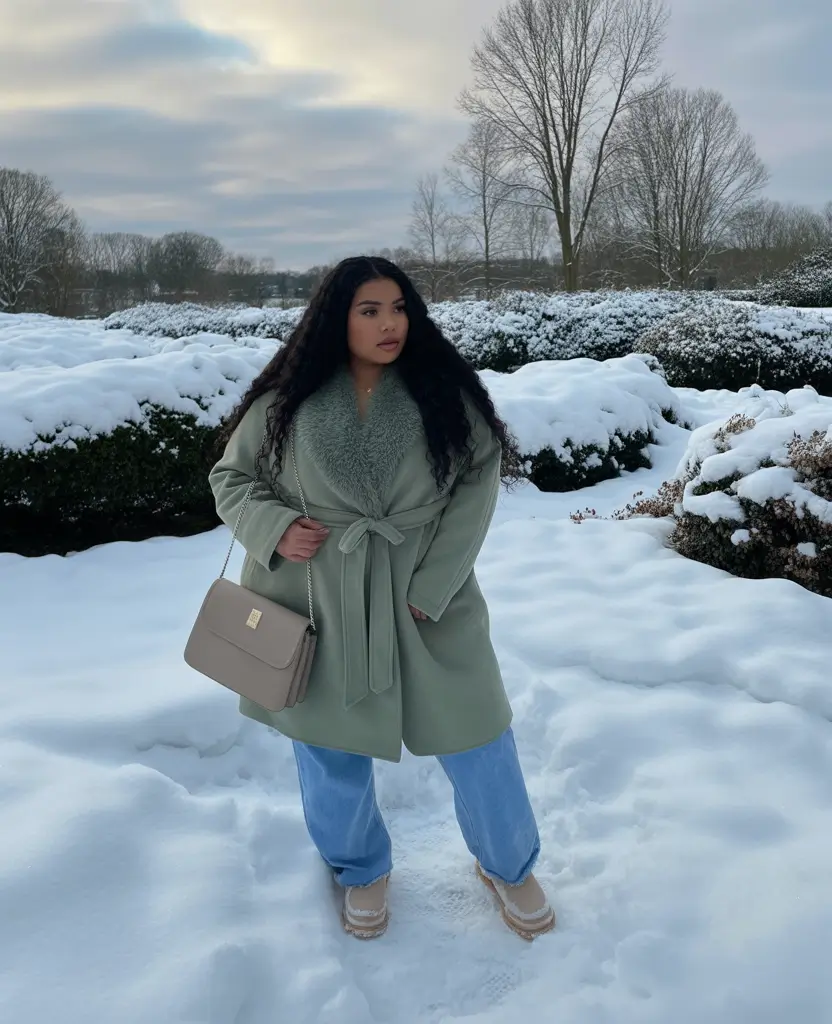 plus size winter outfits black women Mint Green Winter Glow