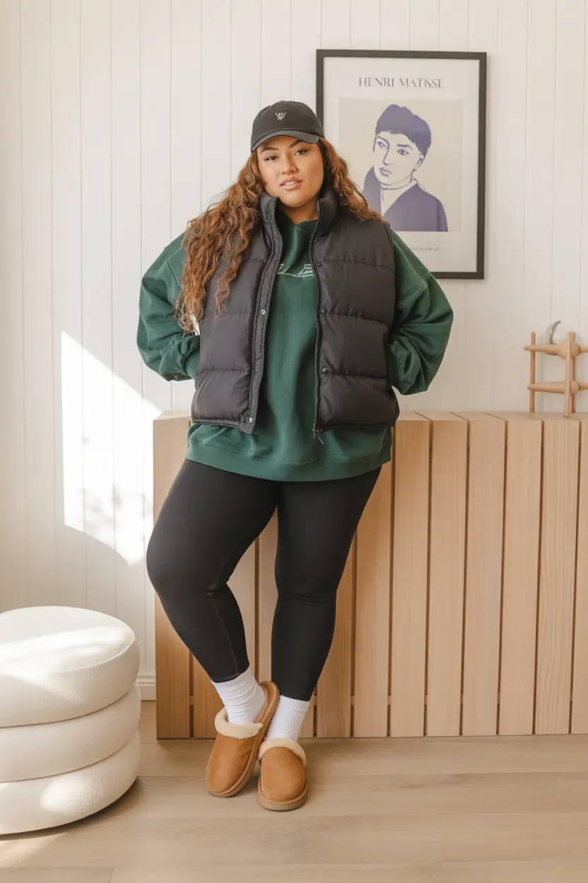 plus size winter outfits casual Casual Vest and Green Base