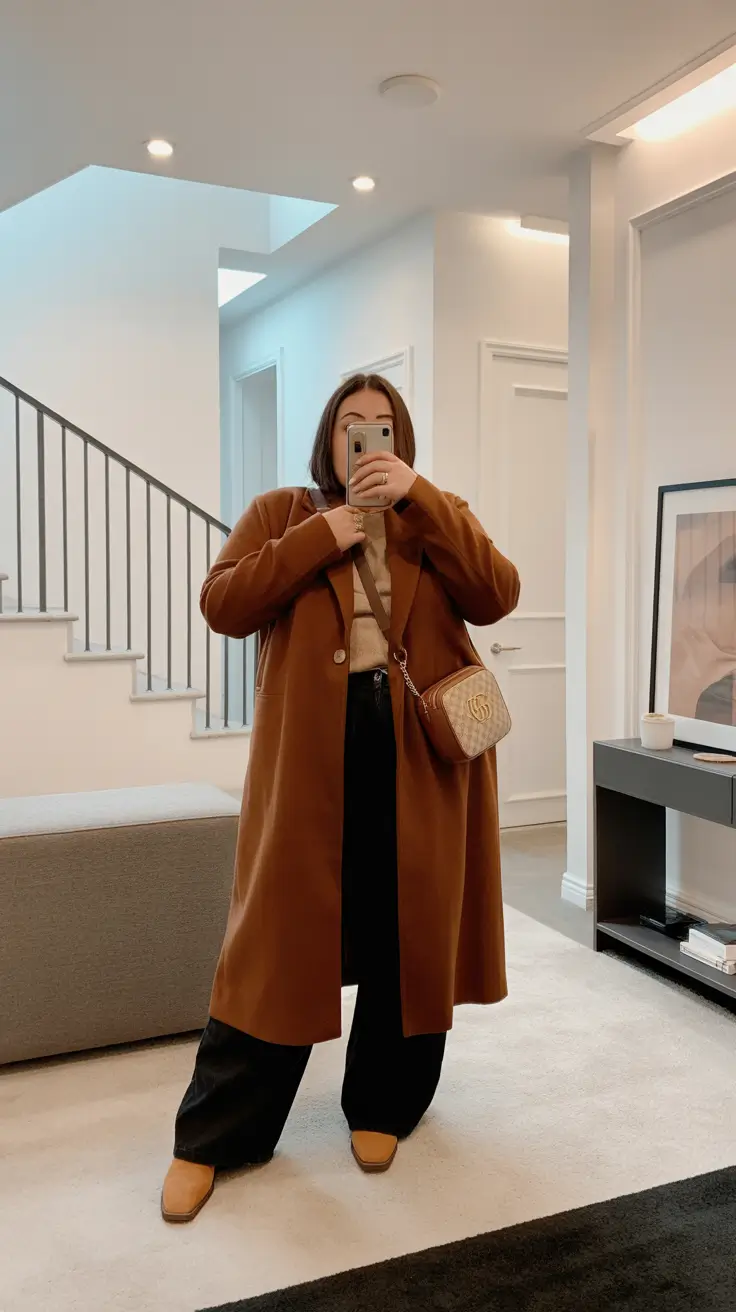 plus size winter outfits for work Camel Coat Classic