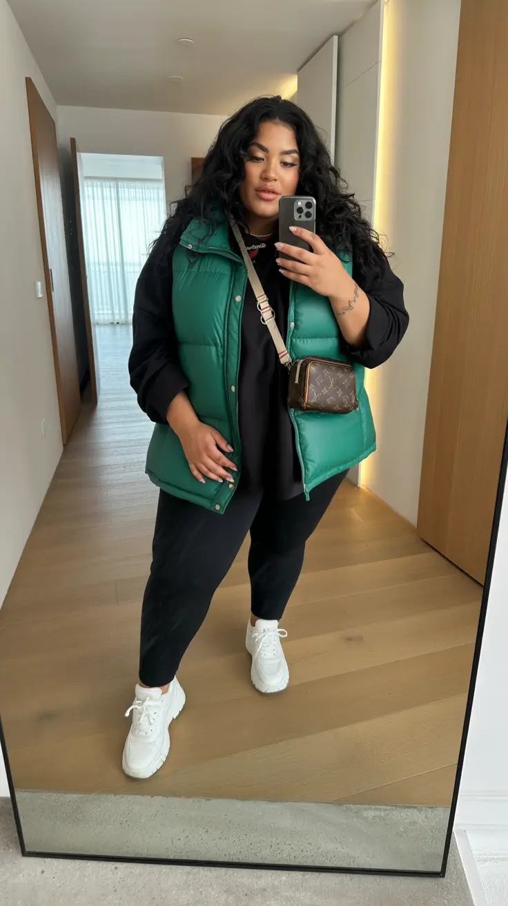 plus size winter outfits casual Sporty Chic with a Green Twist