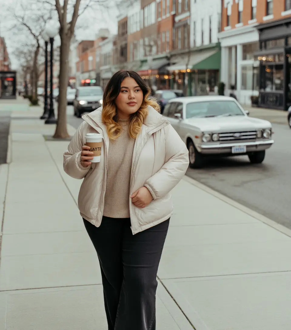 plus size winter outfits for women Neutral Puffer City Walk
