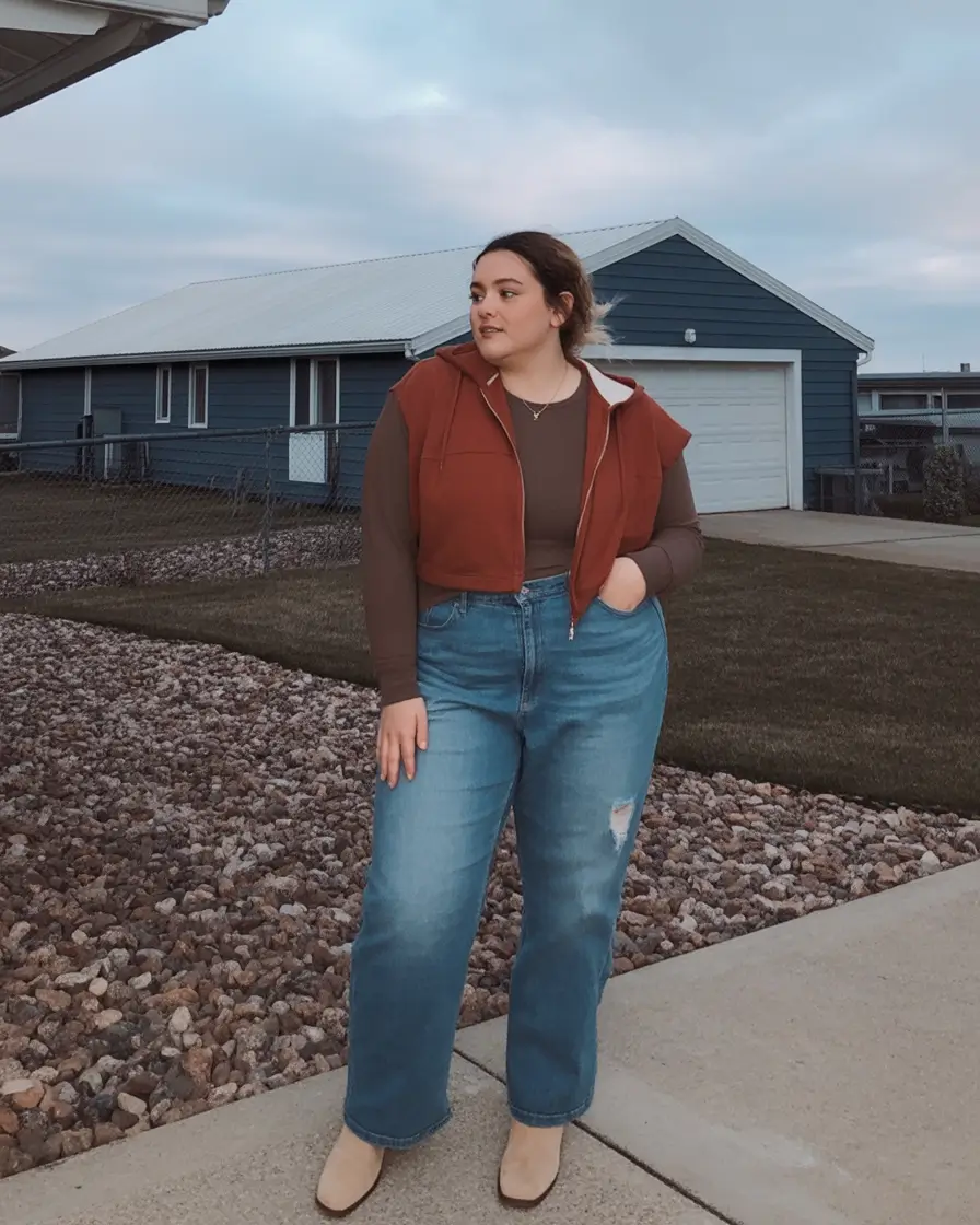 plus size winter outfits casual Everyday Denim with Rust Tones