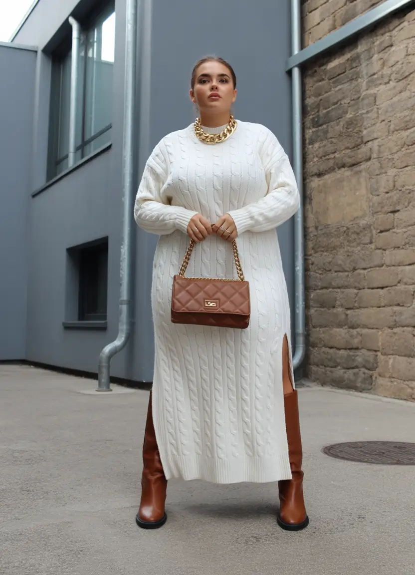 plus size winter outfits classy White Knit Sophistication
