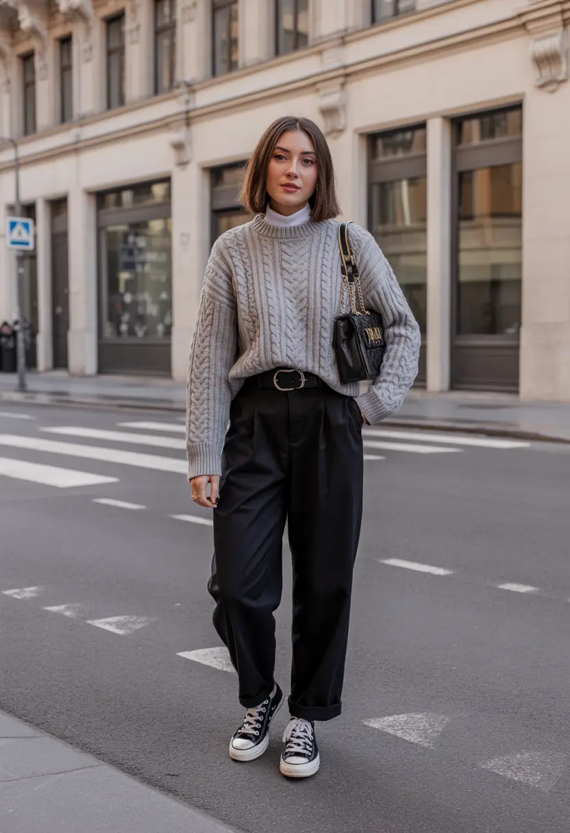 winter capsule wardrobe work office wear The Cable Knit Classic