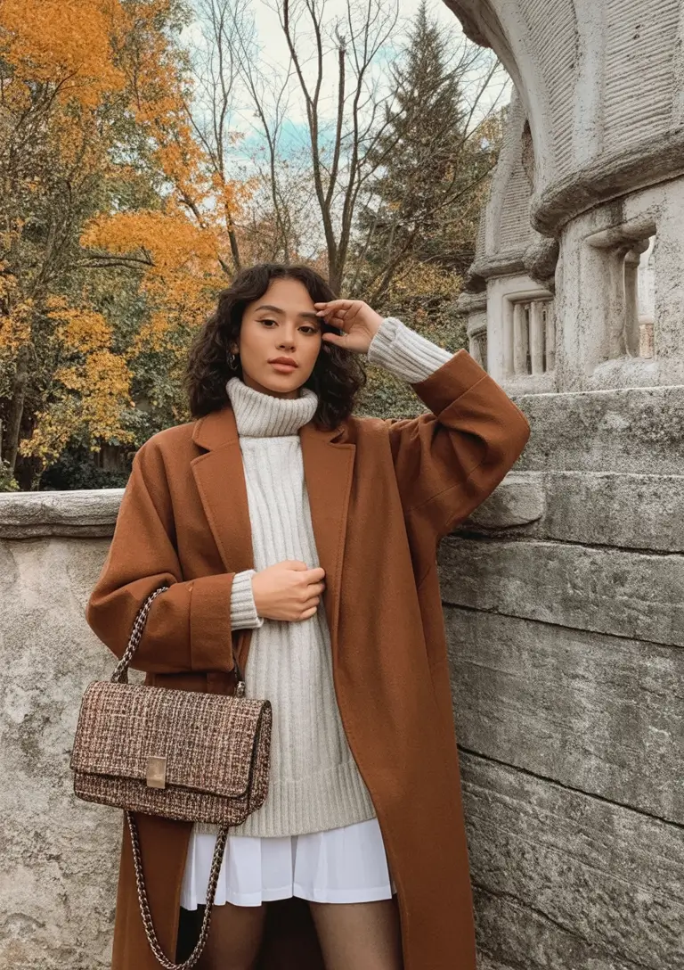 winter capsule wardrobe travel Rust Coat and Neutral Layers
