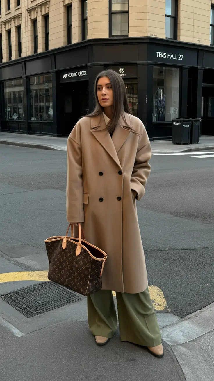 winter capsule wardrobe casual Effortless Coat and Wide-Leg Elegance