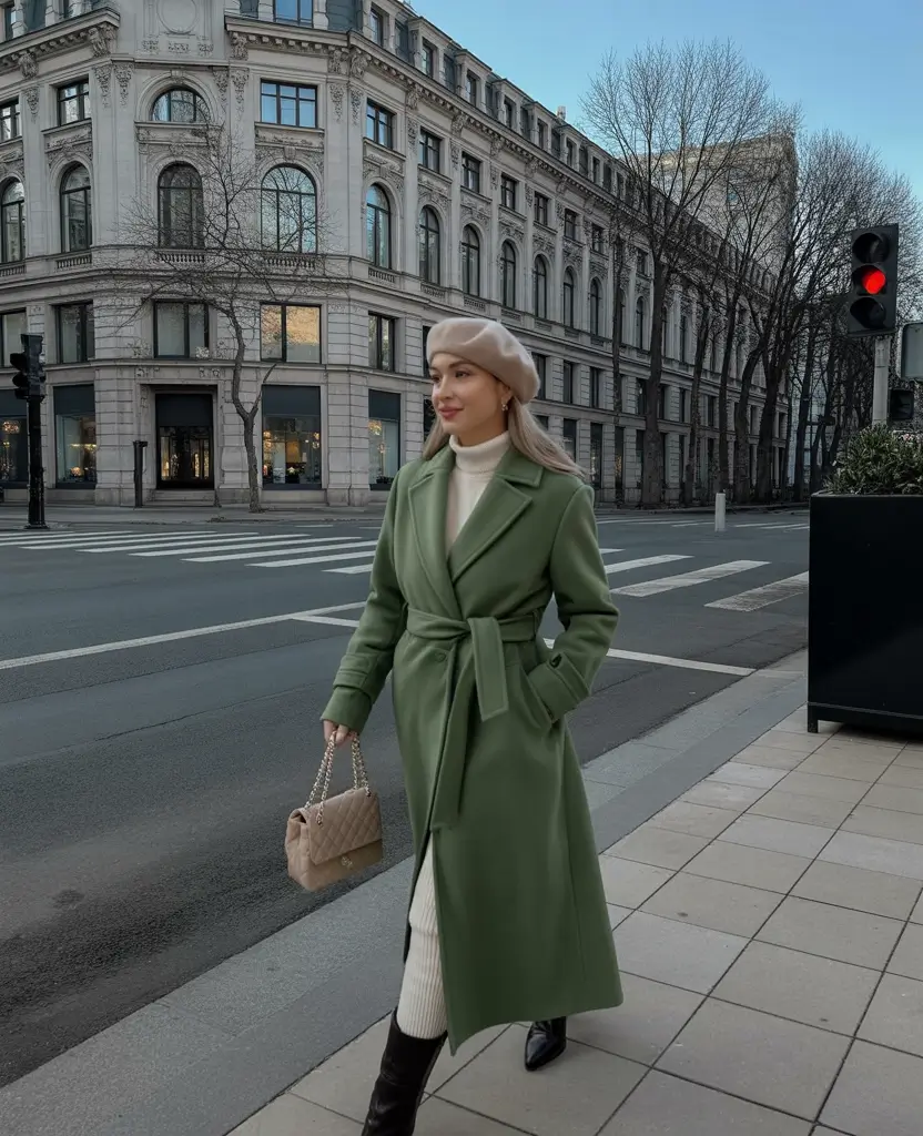 winter capsule wardrobe work office wear Green Coat and Parisian Touch