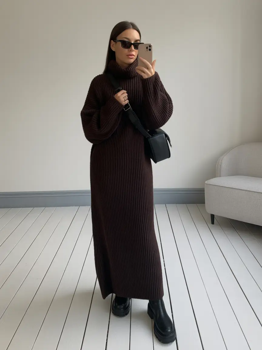 winter capsule wardrobe 2026 travel The Knit Dress Statement