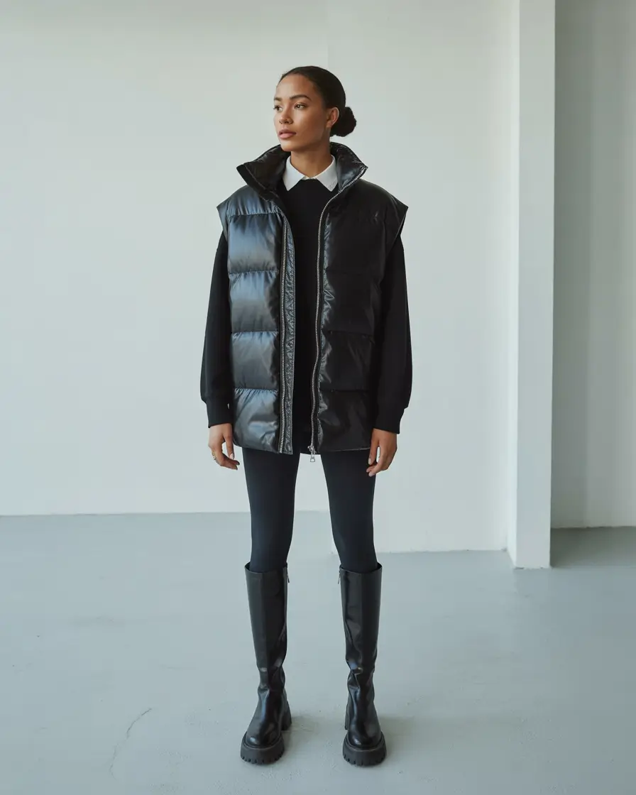 winter capsule wardrobe travel Puffer Vest Meets Sleek Minimalism