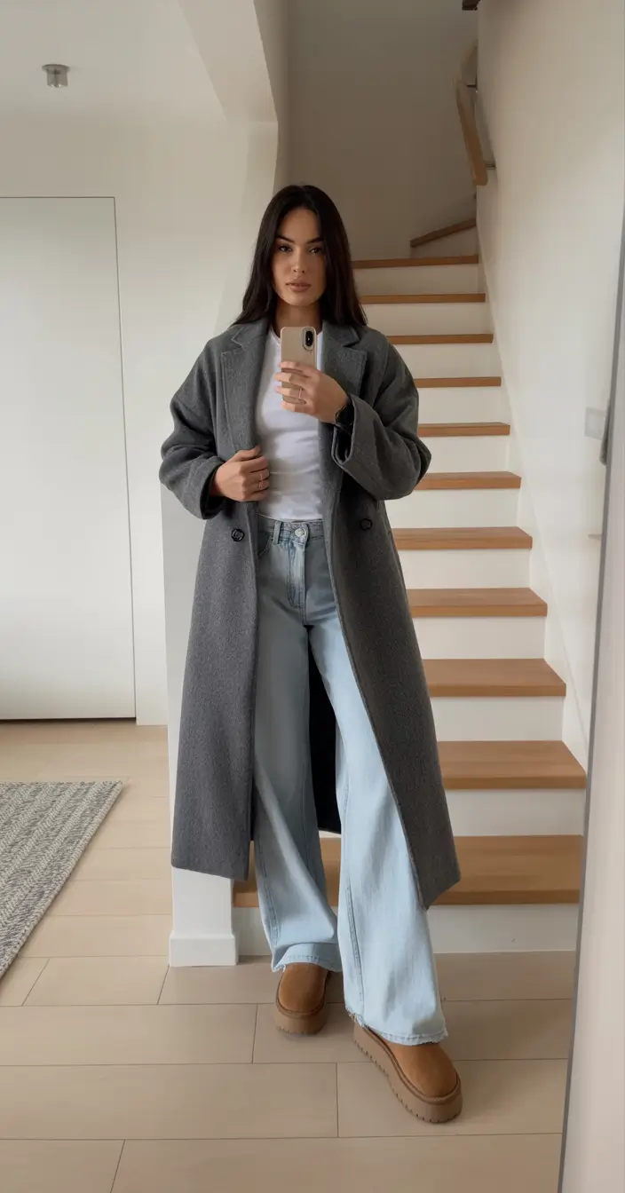 winter capsule wardrobe casual The Gray Coat and Denim Ease