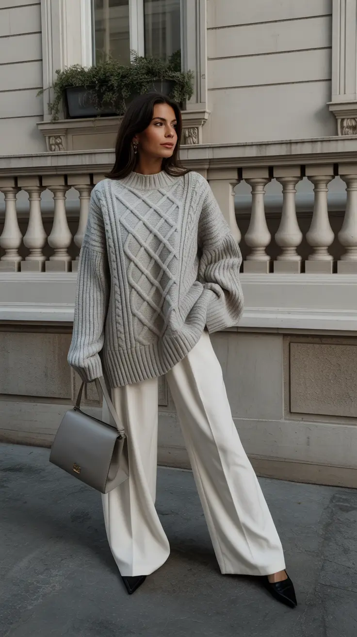 winter work outfits for women 2025 gray sweater elegance