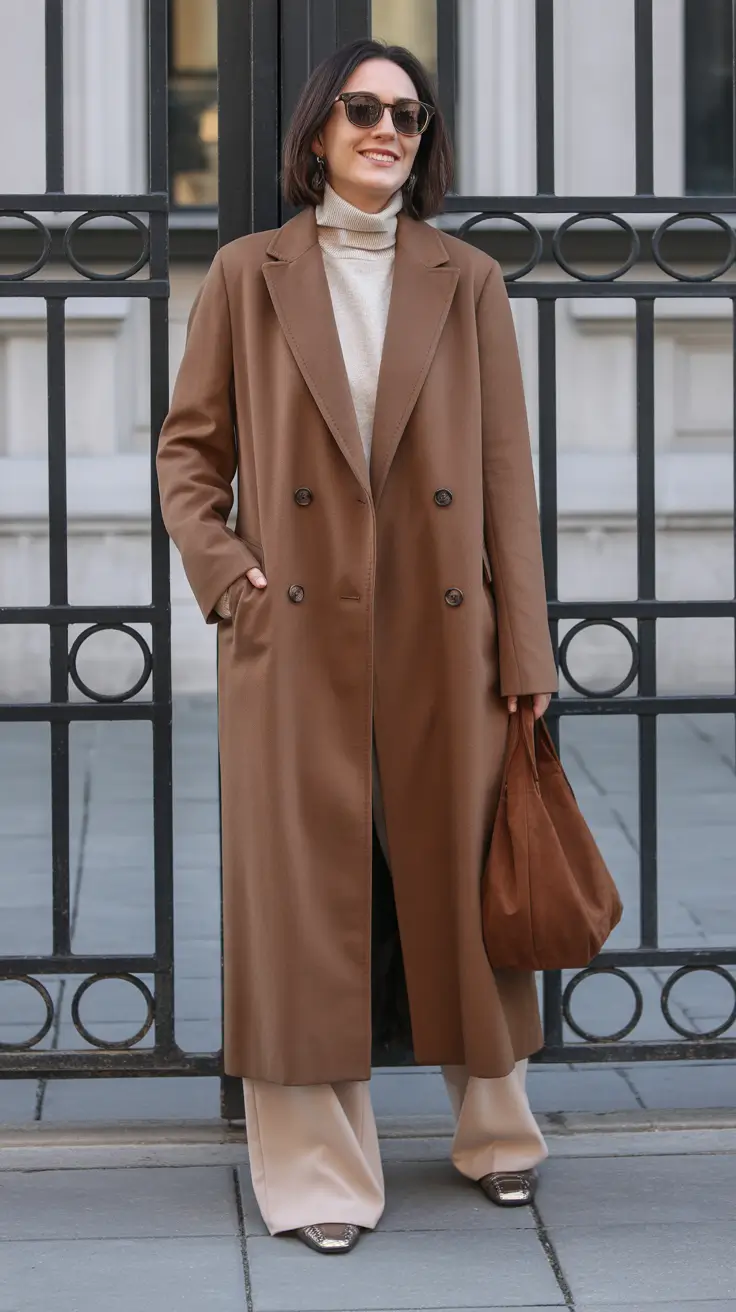 winter work outfits for women 2025 warm caramel layers