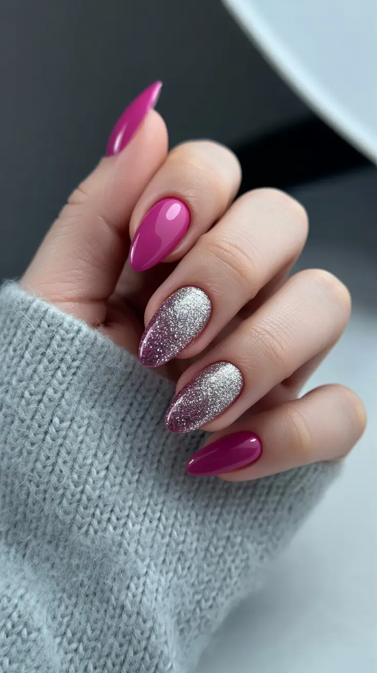 winter acrylic nails designs Fuchsia Frost Sparkle Meets Warmth