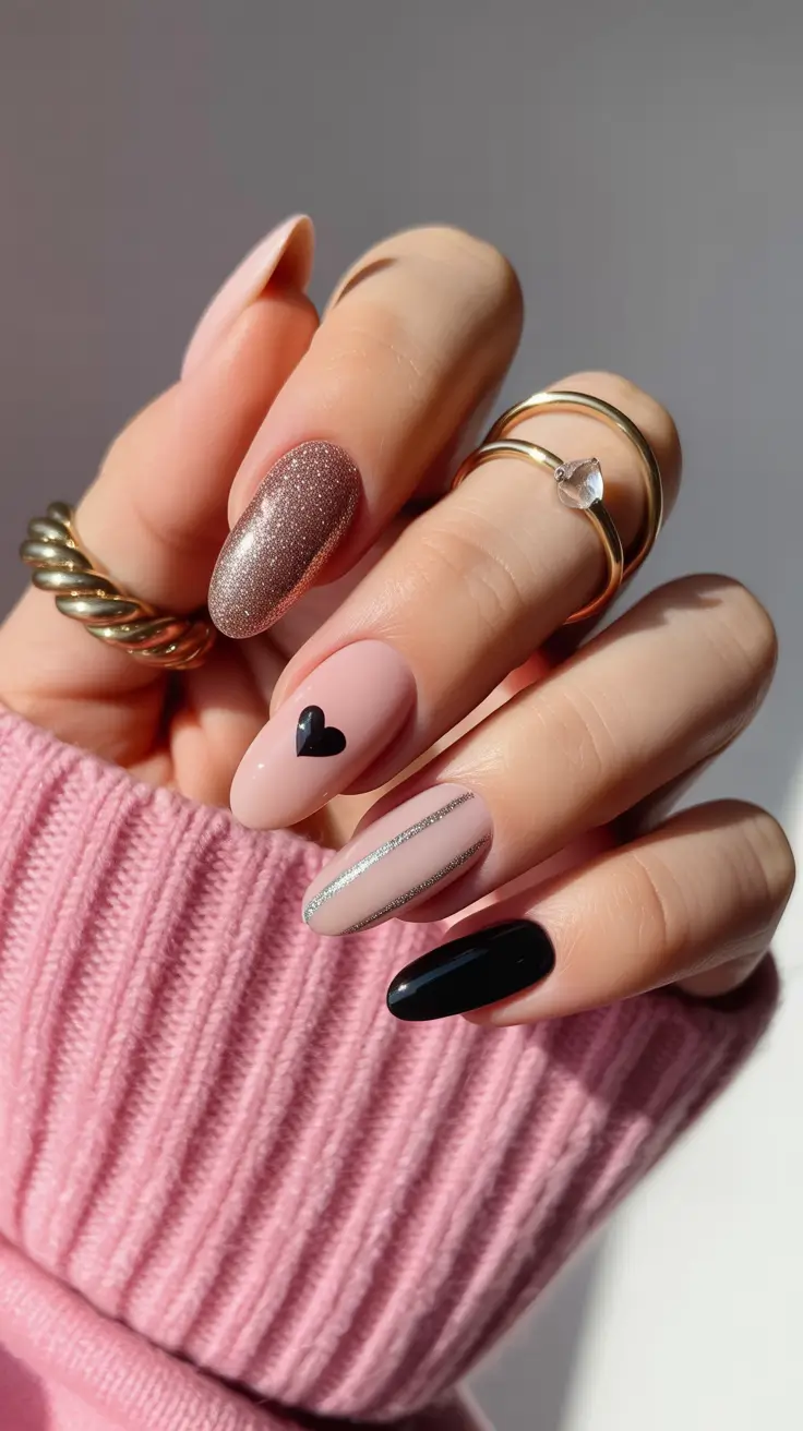 winter acrylic nails Blushing Noir Minimal Glam