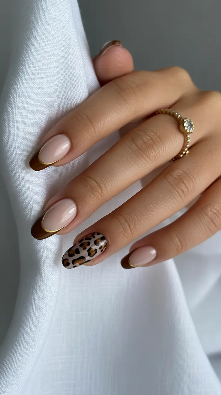 winter acrylic nails simple Golden Safari Animal Print Accent