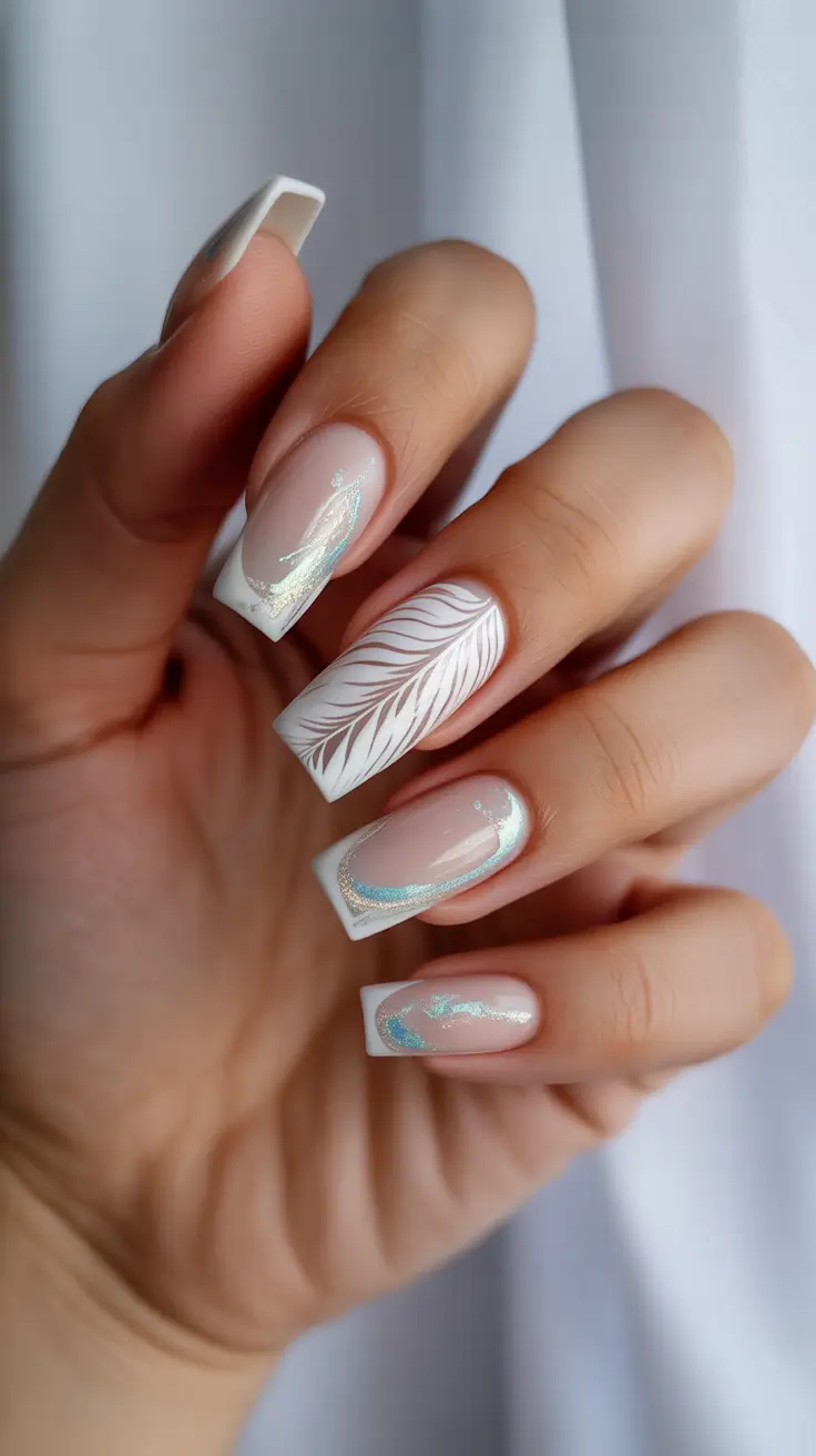 winter acrylic nails simple Snow Feather Soft White Perfection
