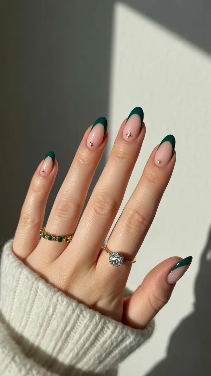 winter acrylic nails almond shape Emerald Tips Luxe and Minimal