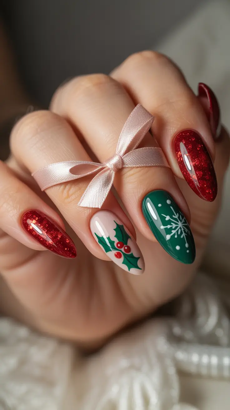 winter acrylic nails coffin Holly Spark Festive and Fun