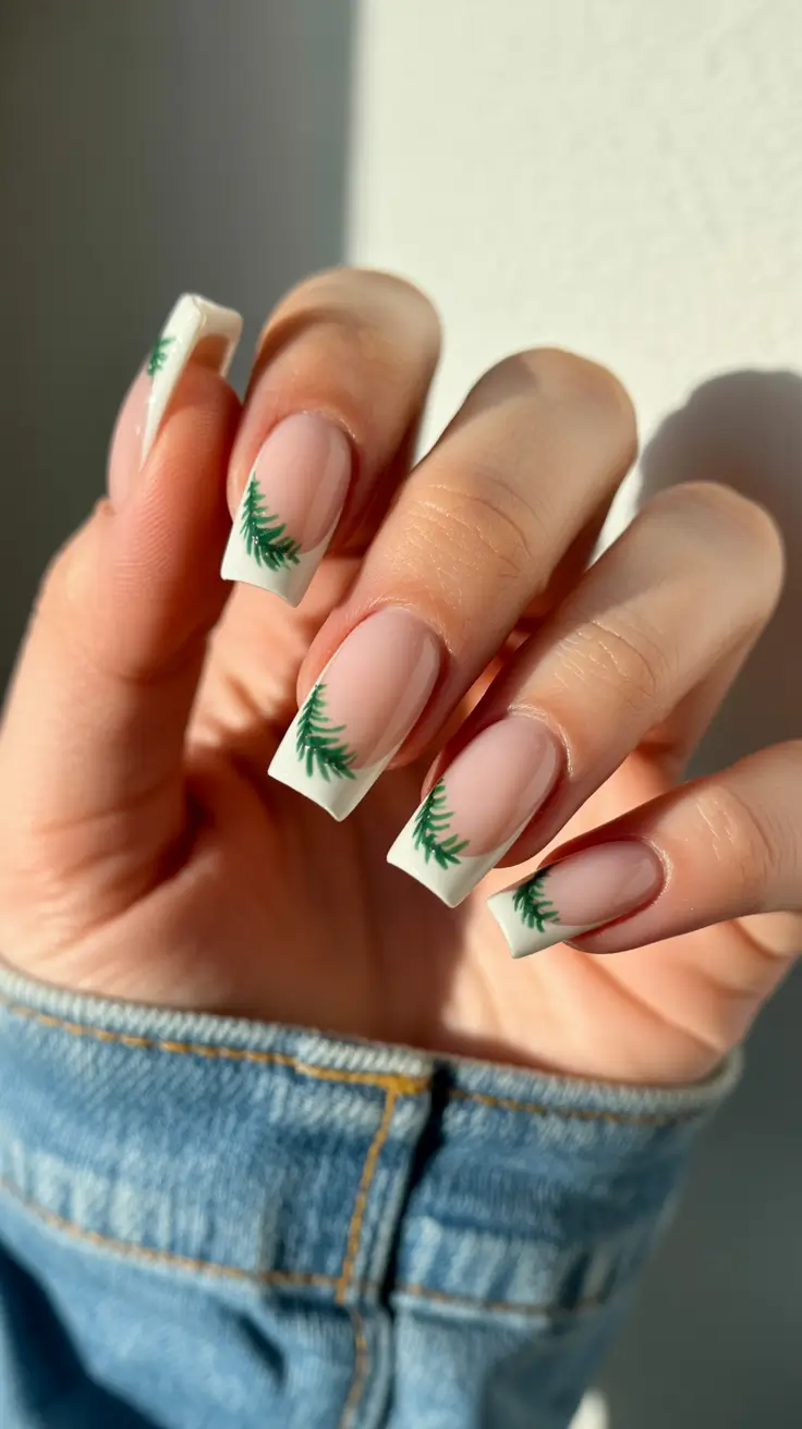winter acrylic nails square Frosted Pines Nature-Inspired French